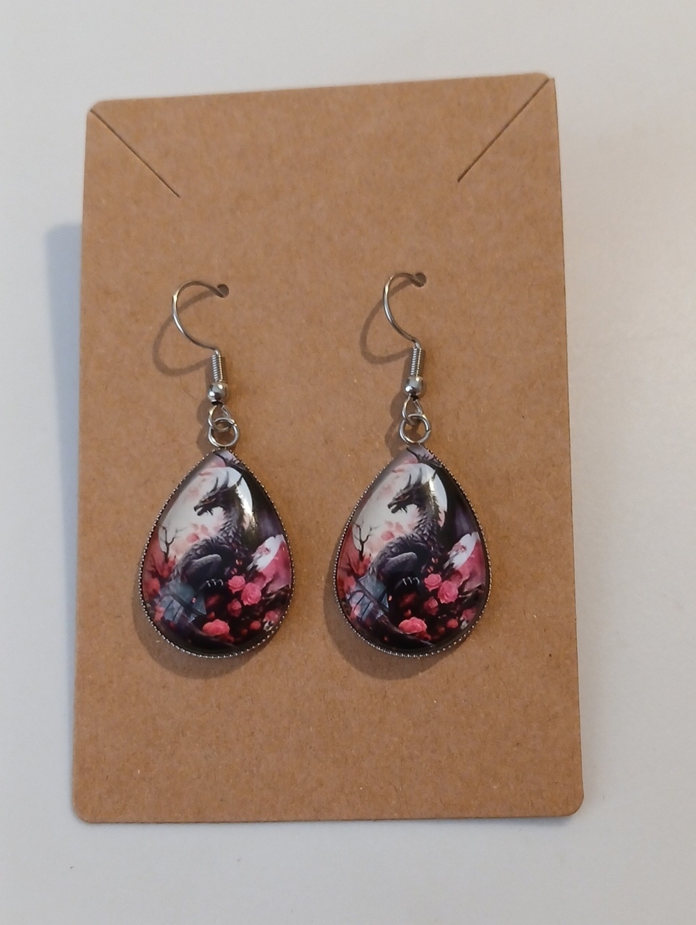 Fashion Jewelry Dragon Teardrop Dangle Earrings - Pink & Black